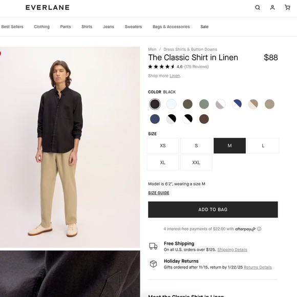 Everlane Mens Classic Shirt in Black Linen - Picture 5 of 6